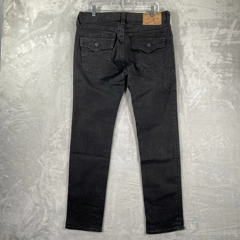 True Religion Jeans men's 34x31 Rocco Relaxed Skinny Black Denim Flap Pockets